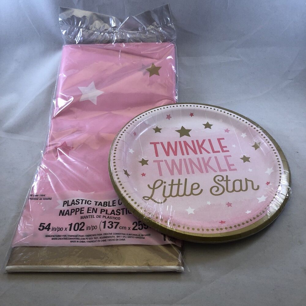 Twinkle Twinkle Little Star Girls Birthday Party Plastic Table Cover Plates